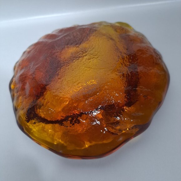 Blenko Free Form Ashtray 6.5"x 2"  Amber Art Glass Heavy Modernist Amoeba Blob - Picture 13 of 16